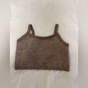 Yogalicious Brown Ribbed Croped Tank